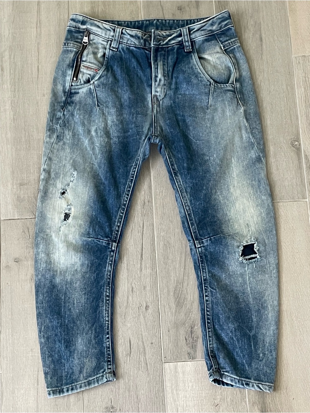 Diesel Kids Pollies J Distressed Curved Leg Jeans Size 9 Blue Stretch Denim